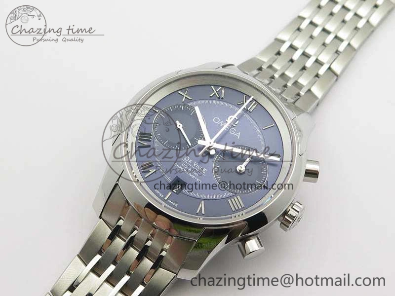 De Ville Chronograph SS OMF 1:1 Best Edition Blue Dial On SS Bracelet A9300