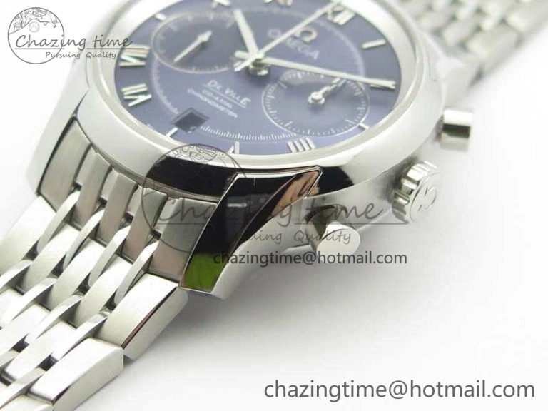 De Ville Chronograph SS OMF 1:1 Best Edition Blue Dial On SS Bracelet A9300