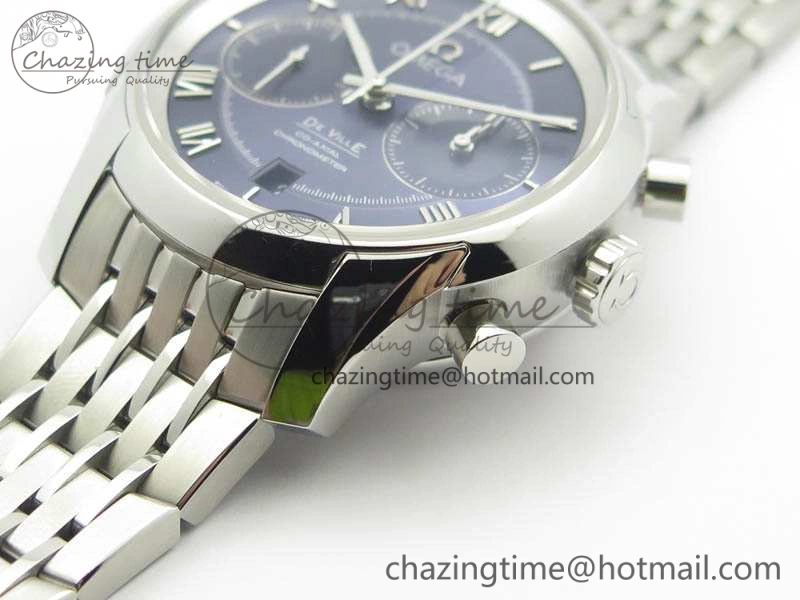 De Ville Chronograph SS OMF 1:1 Best Edition Blue Dial On SS Bracelet A9300