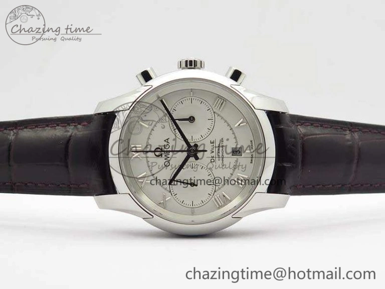 De Ville Chronograph SS OMF 1:1 Best Edition White Dial On Brown Leather strap A9300