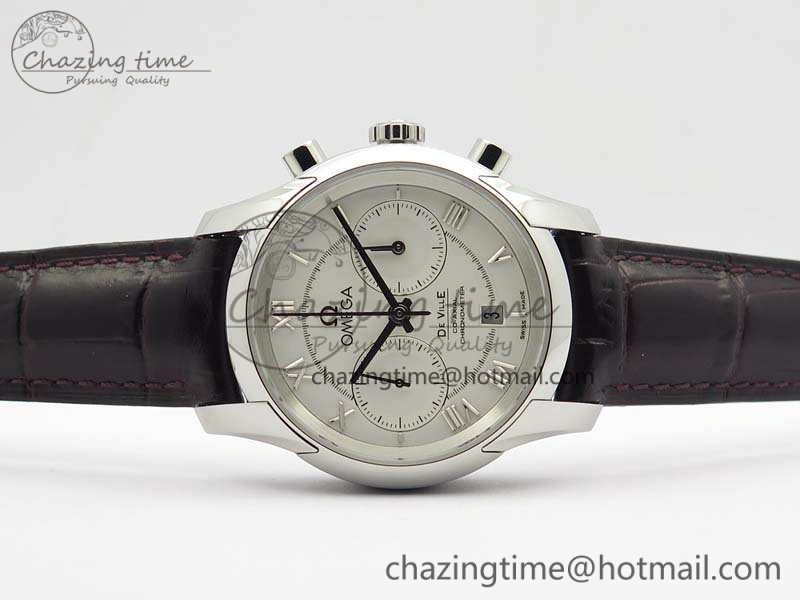De Ville Chronograph SS OMF 1:1 Best Edition White Dial On Brown Leather strap A9300