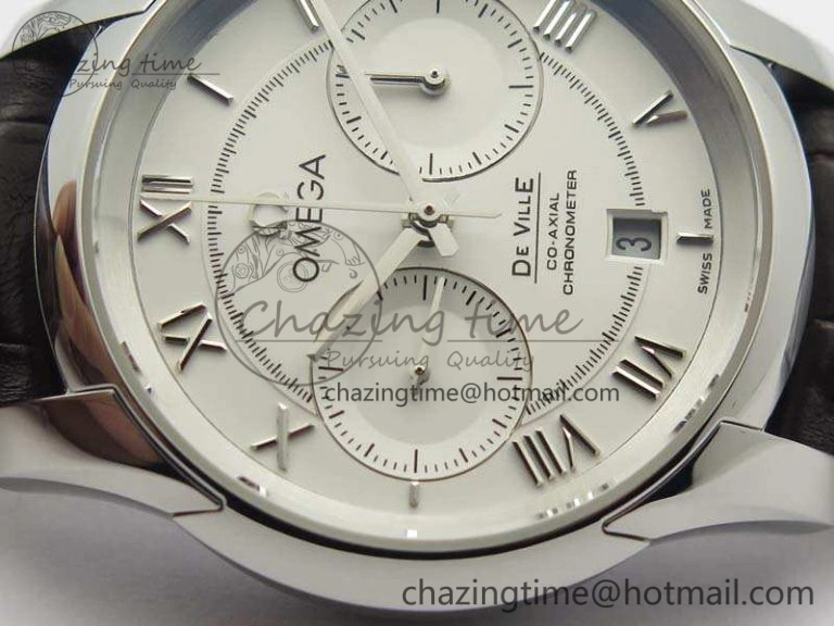 De Ville Chronograph SS OMF 1:1 Best Edition White Dial On Brown Leather strap A9300