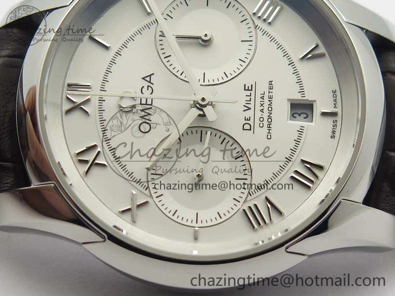 De Ville Chronograph SS OMF 1:1 Best Edition White Dial On Brown Leather strap A9300