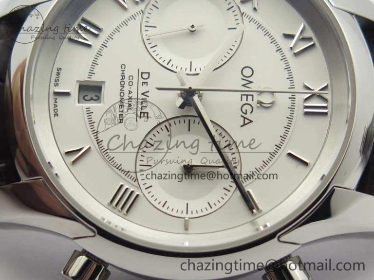 De Ville Chronograph SS OMF 1:1 Best Edition White Dial On Brown Leather strap A9300