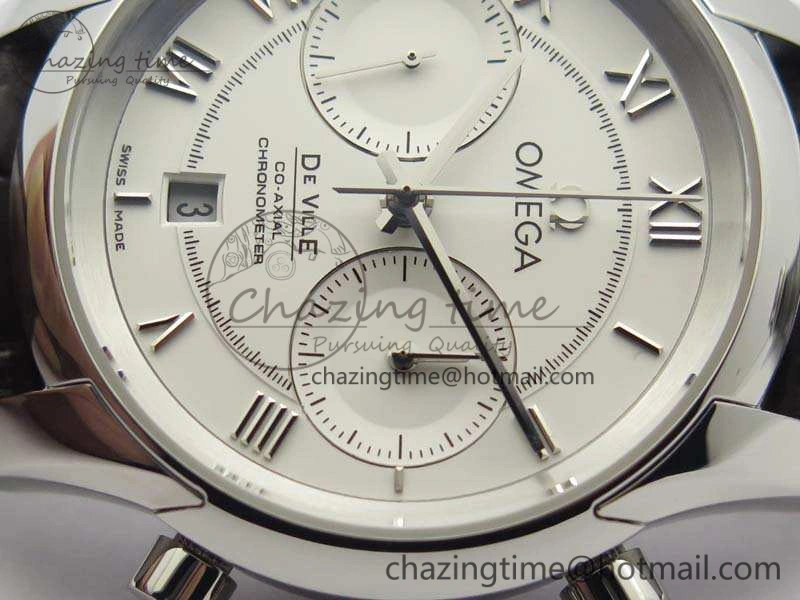 De Ville Chronograph SS OMF 1:1 Best Edition White Dial On Brown Leather strap A9300