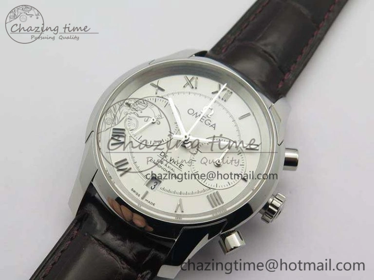 De Ville Chronograph SS OMF 1:1 Best Edition White Dial On Brown Leather strap A9300
