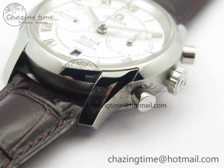 De Ville Chronograph SS OMF 1:1 Best Edition White Dial On Brown Leather strap A9300