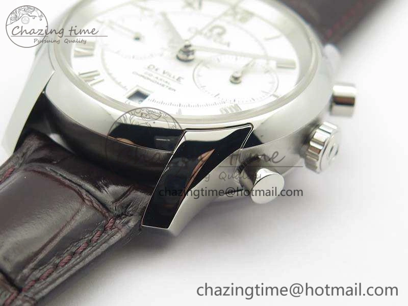 De Ville Chronograph SS OMF 1:1 Best Edition White Dial On Brown Leather strap A9300