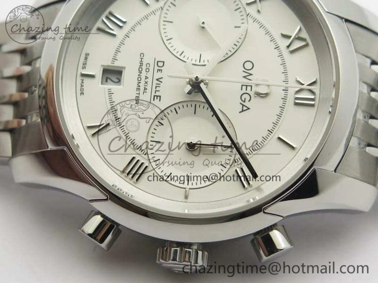 De Ville Chronograph SS OMF 1:1 Best Edition White Dial On SS Bracelet A9300