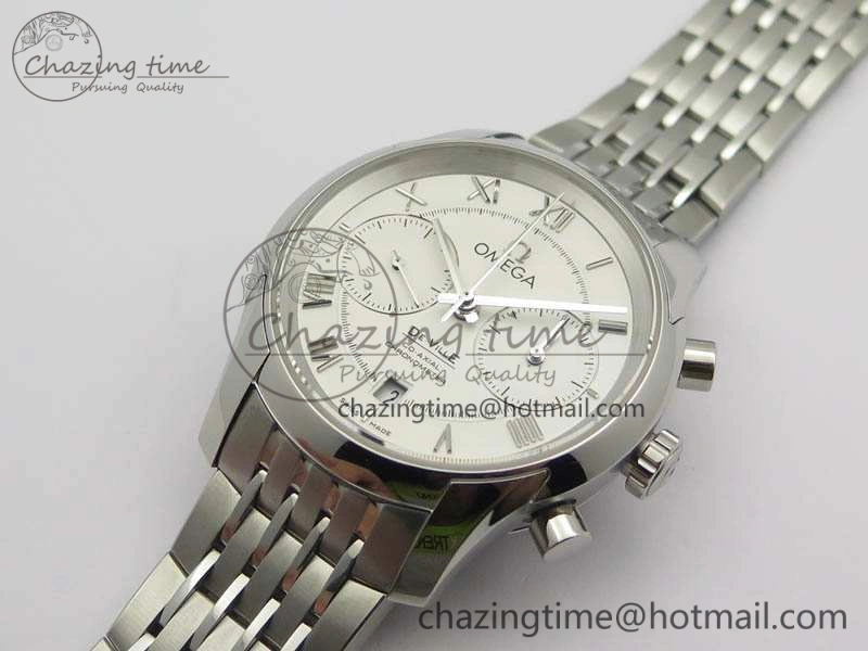 De Ville Chronograph SS OMF 1:1 Best Edition White Dial On SS Bracelet A9300