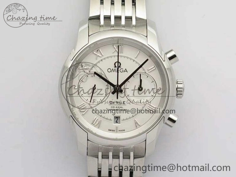 De Ville Chronograph SS OMF 1:1 Best Edition White Dial On SS Bracelet A9300
