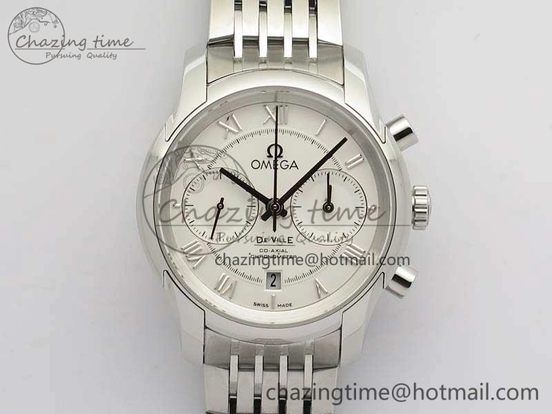 De Ville Chronograph SS OMF 1:1 Best Edition White Dial On SS Bracelet A9300