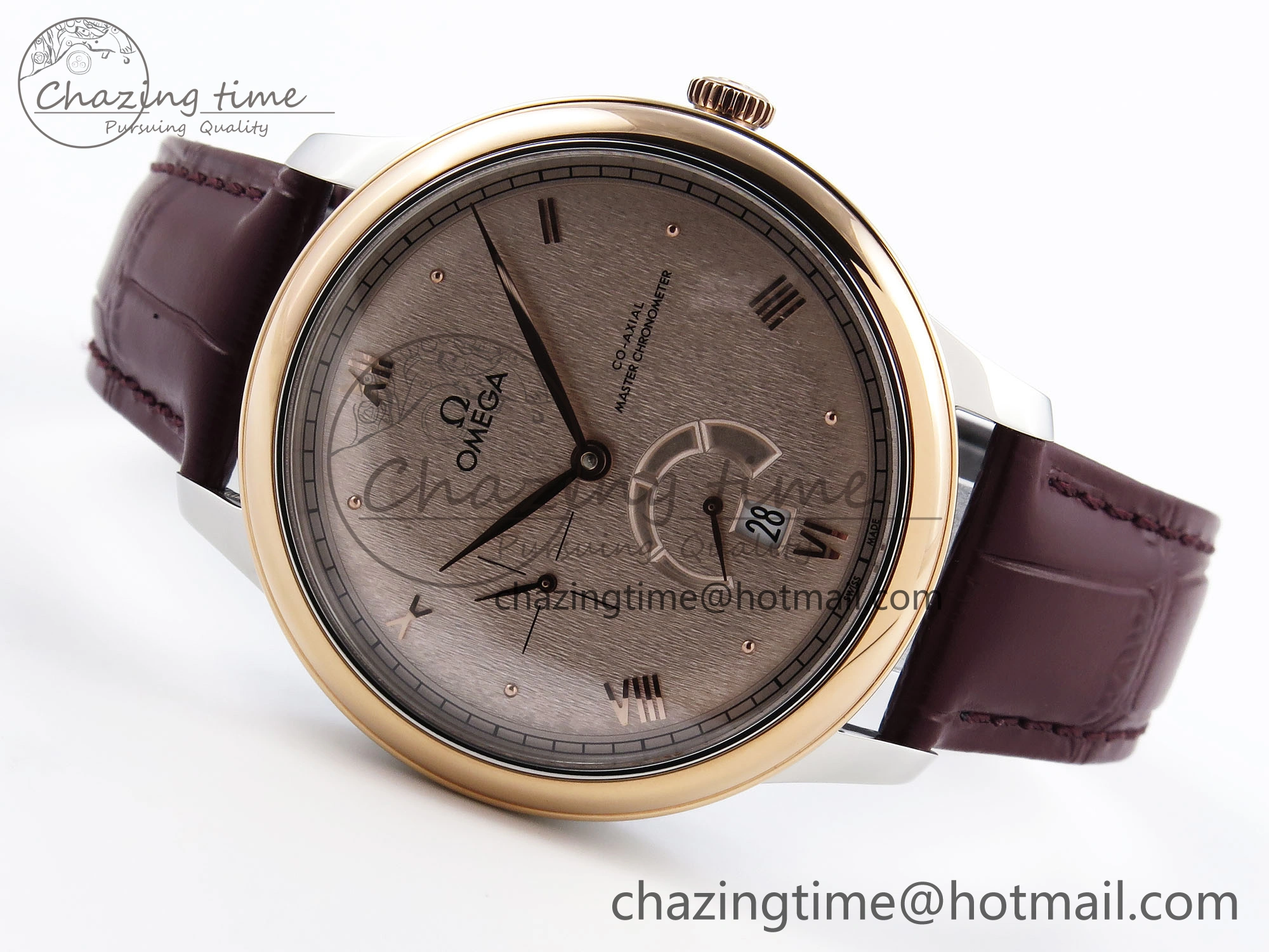 De Ville Date RG MKF 1:1 Best Edition Brown Textured Dial Diamonds Marker on Brown Leather Strap A8800