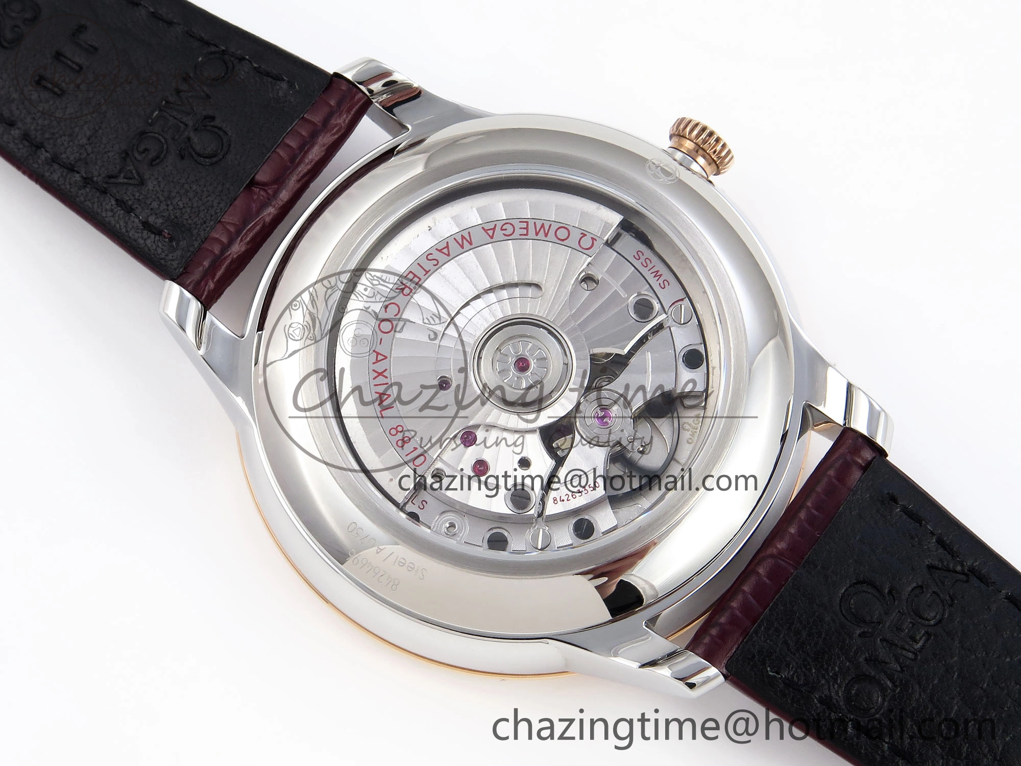 De Ville Date RG MKF 1:1 Best Edition Brown Textured Dial Diamonds Marker on Brown Leather Strap A8800