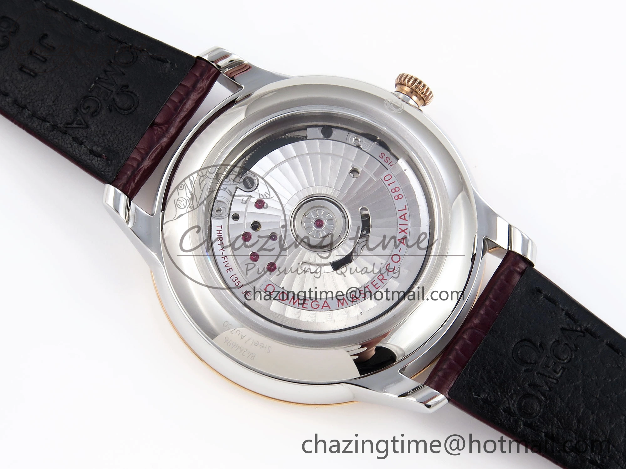 De Ville Date RG MKF 1:1 Best Edition Brown Textured Dial Diamonds Marker on Brown Leather Strap A8800