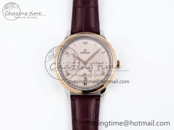 De Ville Date RG MKF 1:1 Best Edition Brown Textured Dial Diamonds Marker on Brown Leather Strap A8800