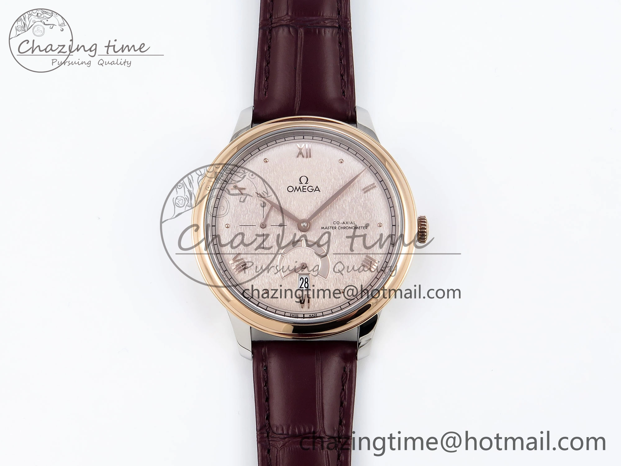 De Ville Date RG MKF 1:1 Best Edition Brown Textured Dial Diamonds Marker on Brown Leather Strap A8800