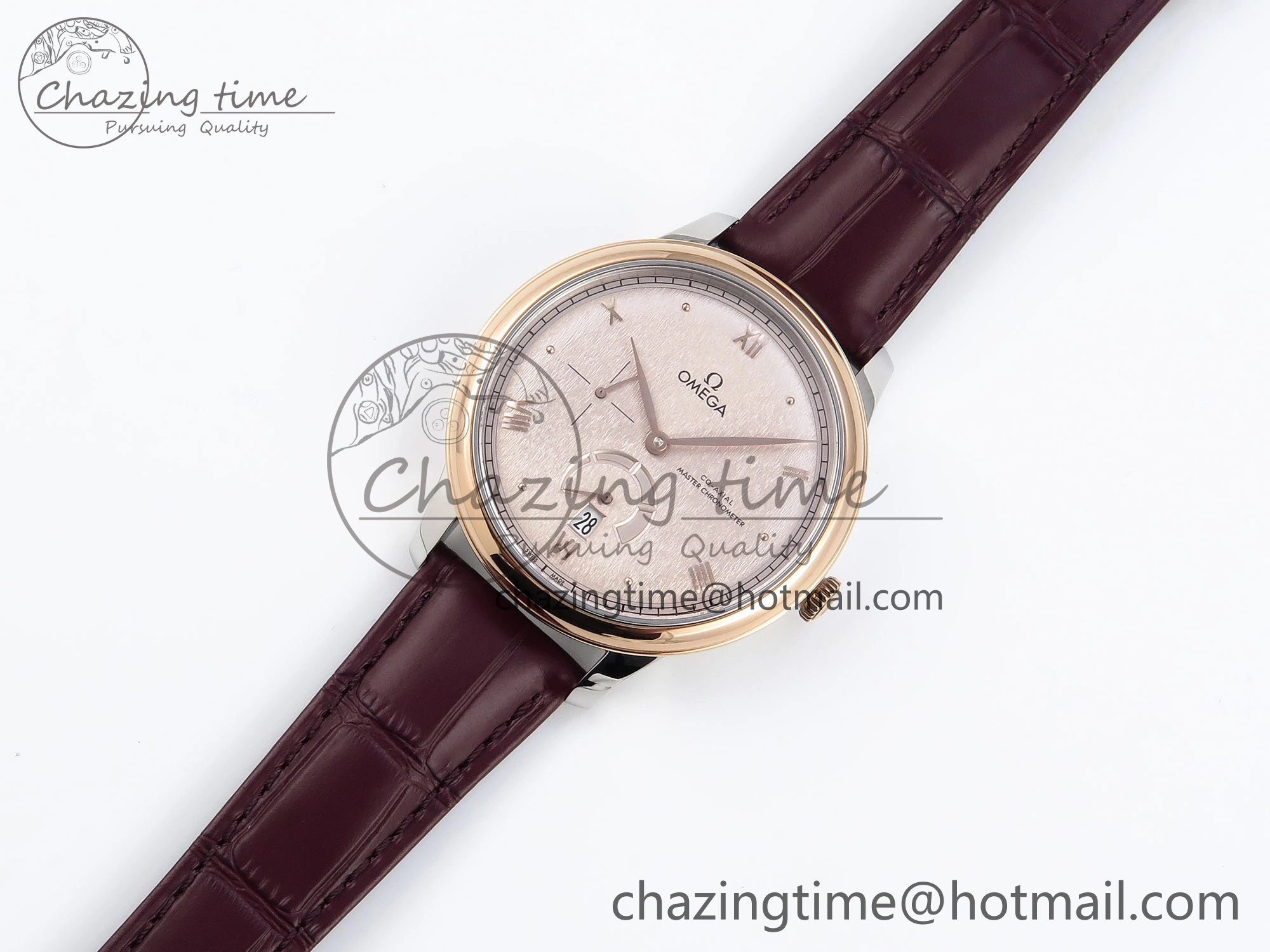 De Ville Date RG MKF 1:1 Best Edition Brown Textured Dial Diamonds Marker on Brown Leather Strap A8800