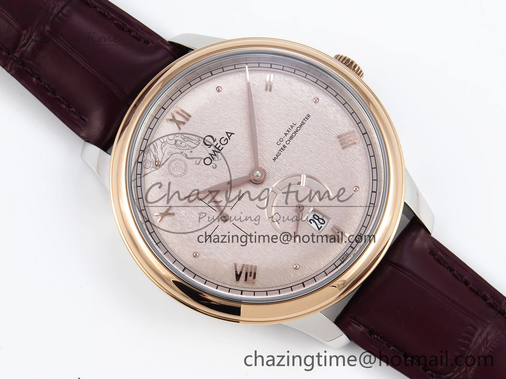 De Ville Date RG MKF 1:1 Best Edition Brown Textured Dial Diamonds Marker on Brown Leather Strap A8800