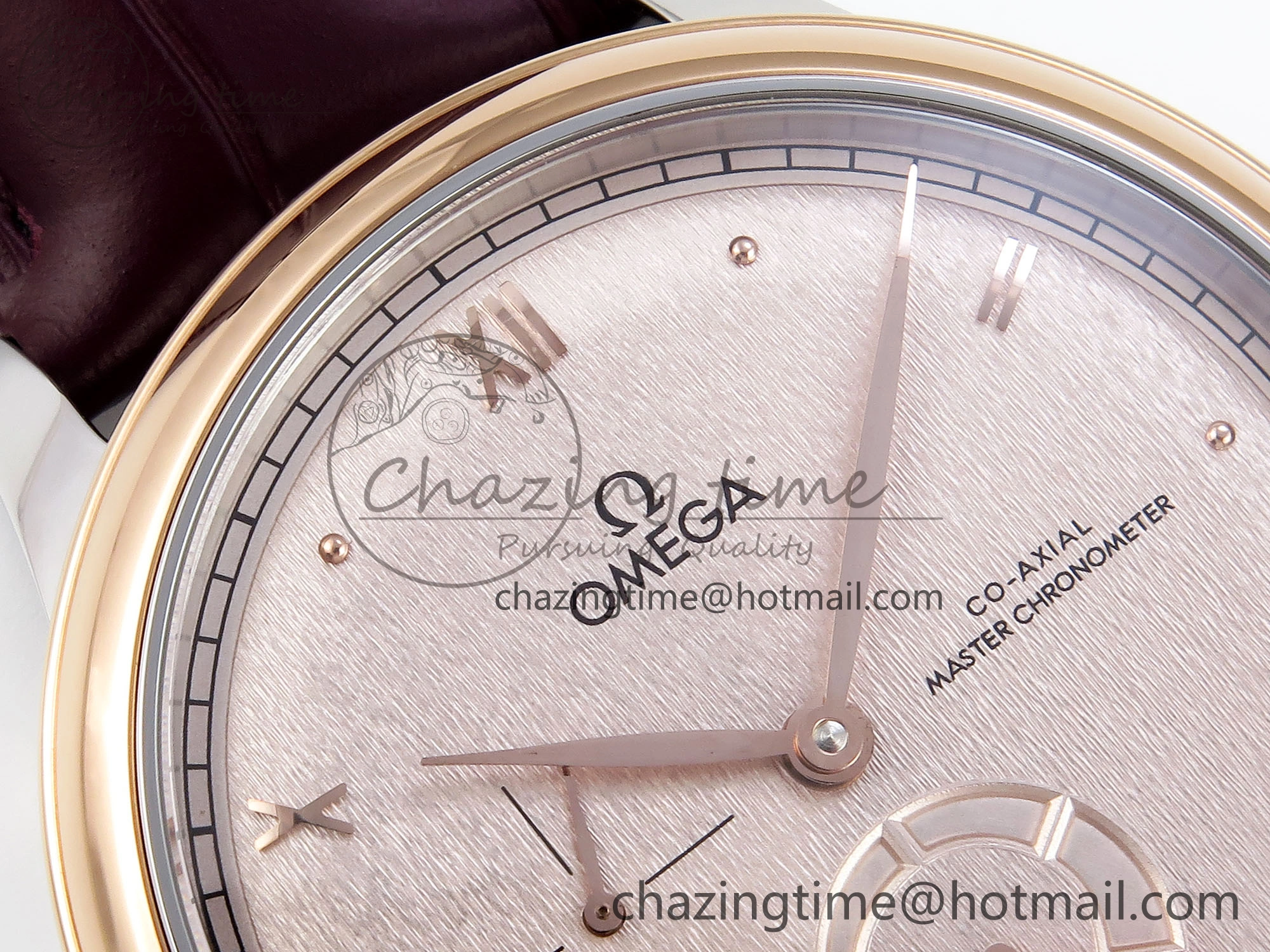 De Ville Date RG MKF 1:1 Best Edition Brown Textured Dial Diamonds Marker on Brown Leather Strap A8800