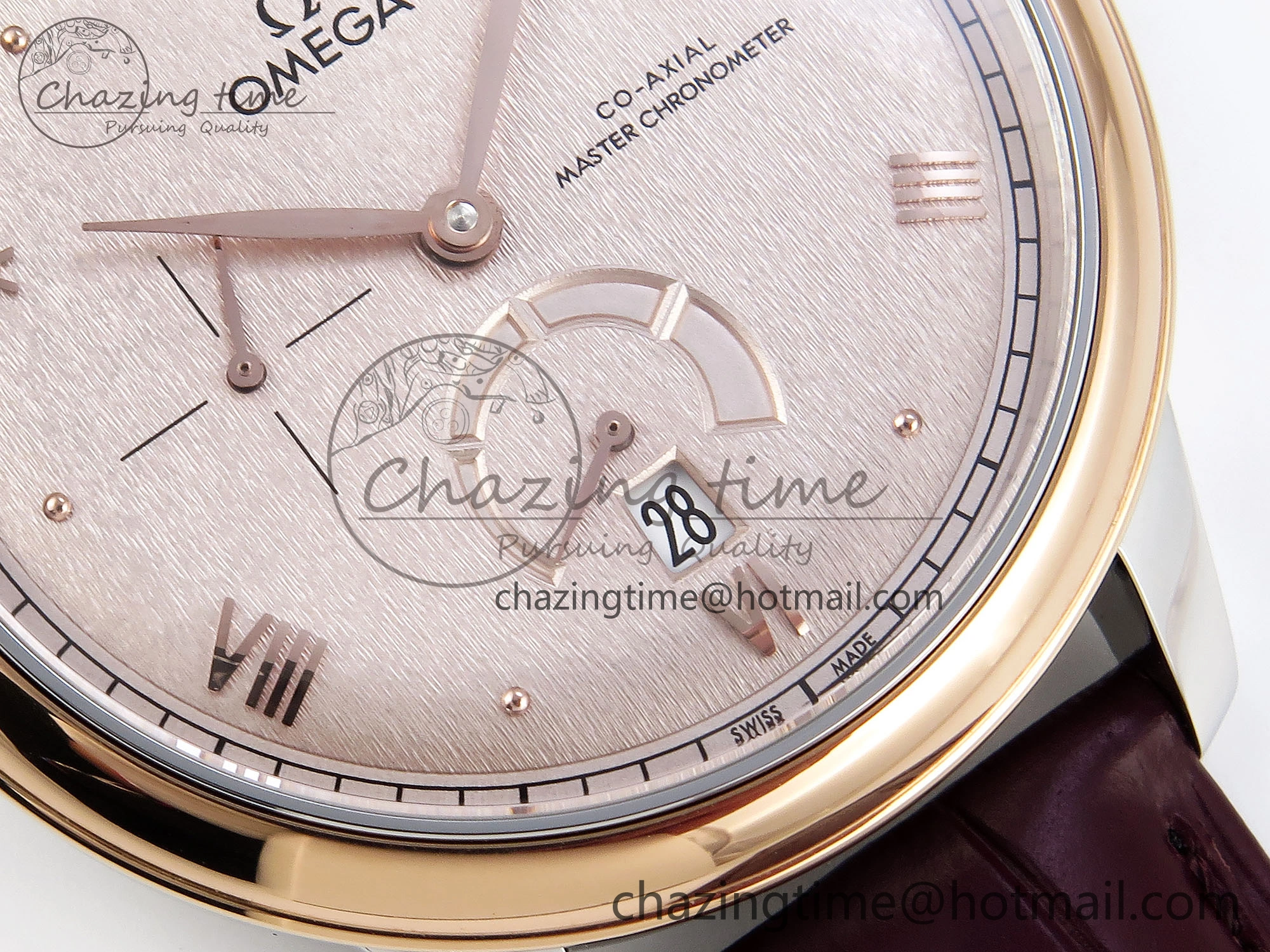 De Ville Date RG MKF 1:1 Best Edition Brown Textured Dial Diamonds Marker on Brown Leather Strap A8800