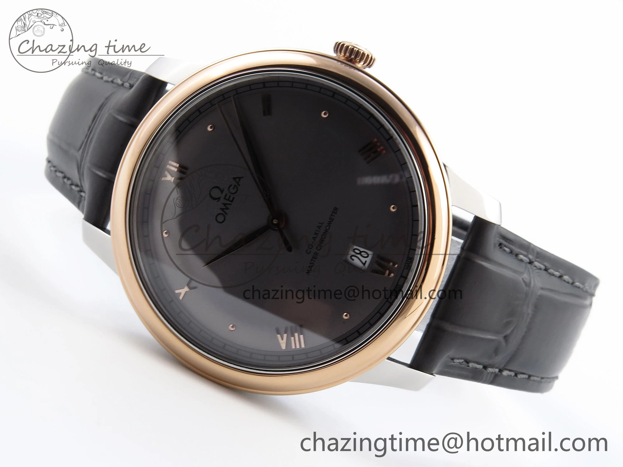 De Ville Date RG MKF 1:1 Best Edition Gray Dial Roman Marker on Gray Leather Strap A8800