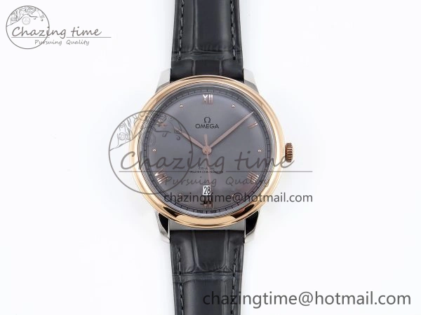 De Ville Date RG MKF 1:1 Best Edition Gray Dial Roman Marker on Gray Leather Strap A8800
