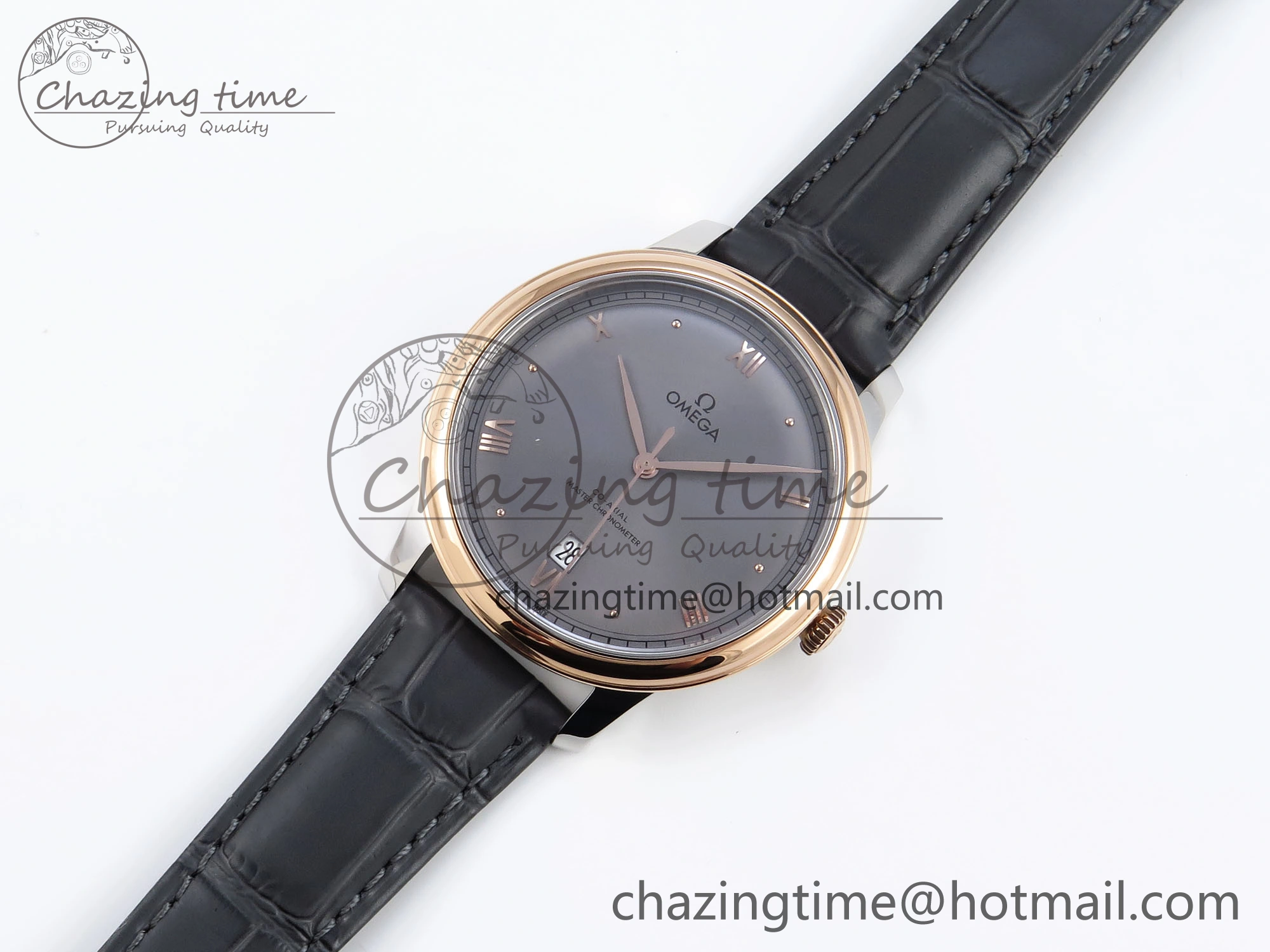 De Ville Date RG MKF 1:1 Best Edition Gray Dial Roman Marker on Gray Leather Strap A8800