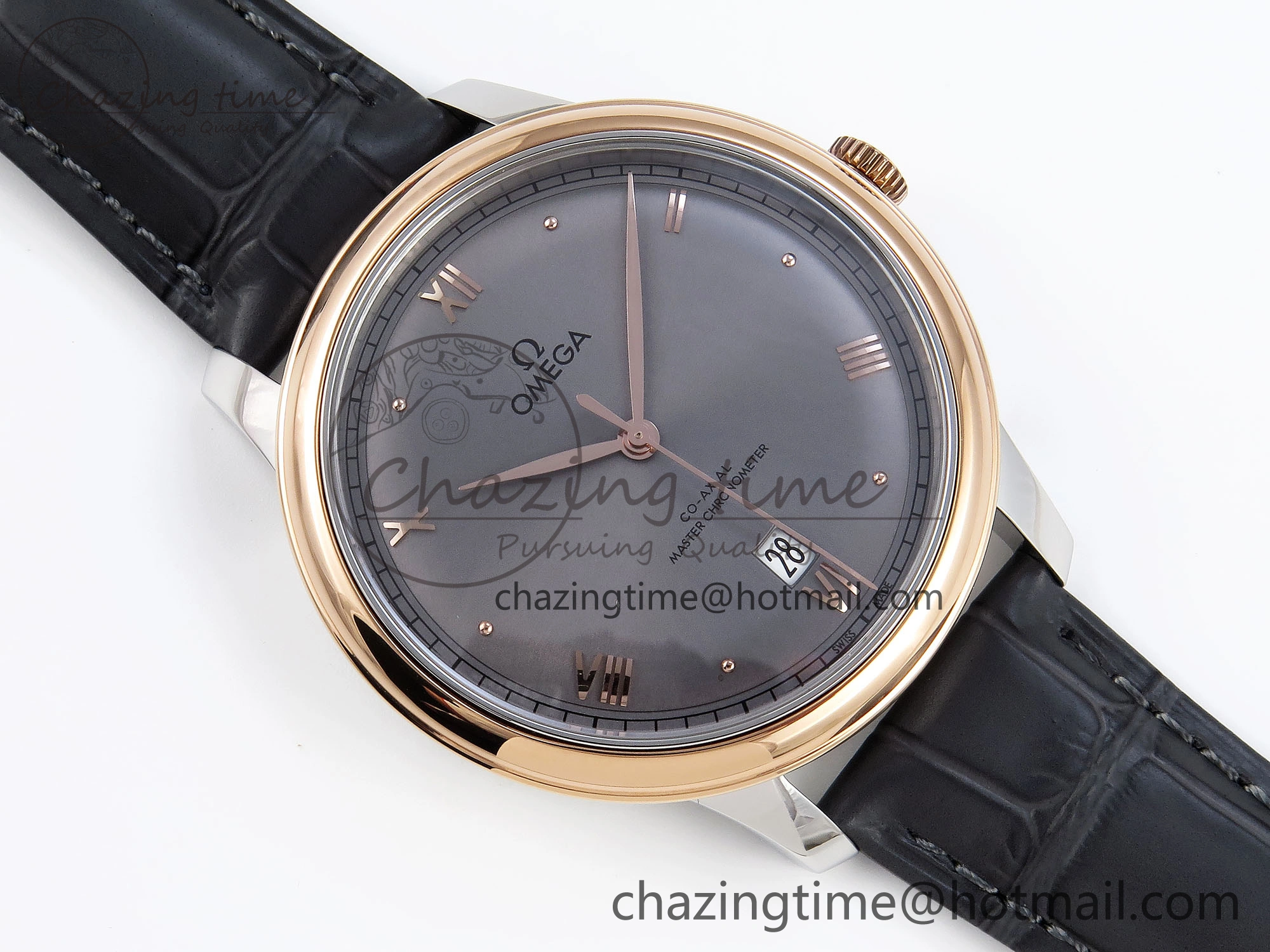 De Ville Date RG MKF 1:1 Best Edition Gray Dial Roman Marker on Gray Leather Strap A8800