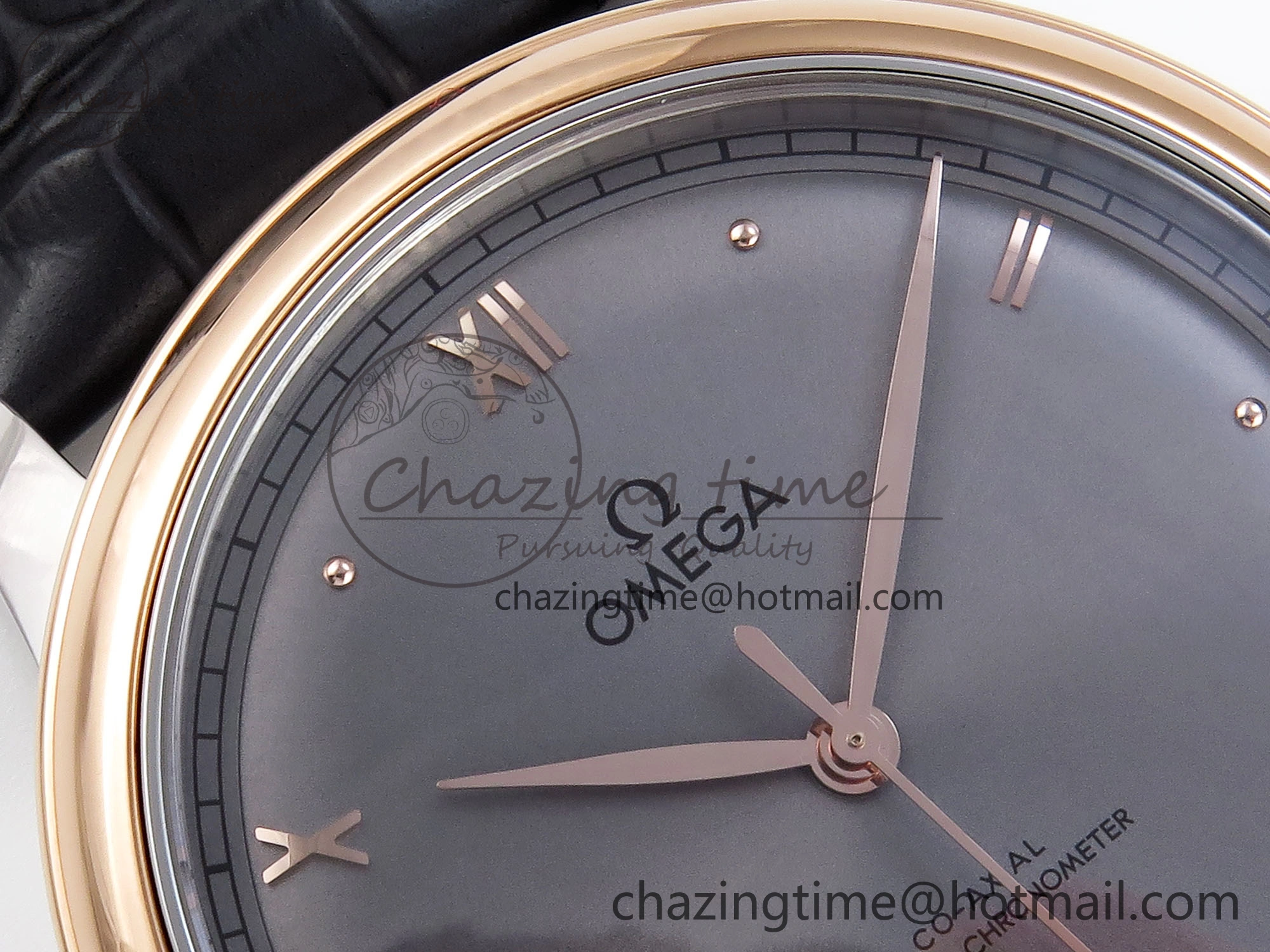 De Ville Date RG MKF 1:1 Best Edition Gray Dial Roman Marker on Gray Leather Strap A8800