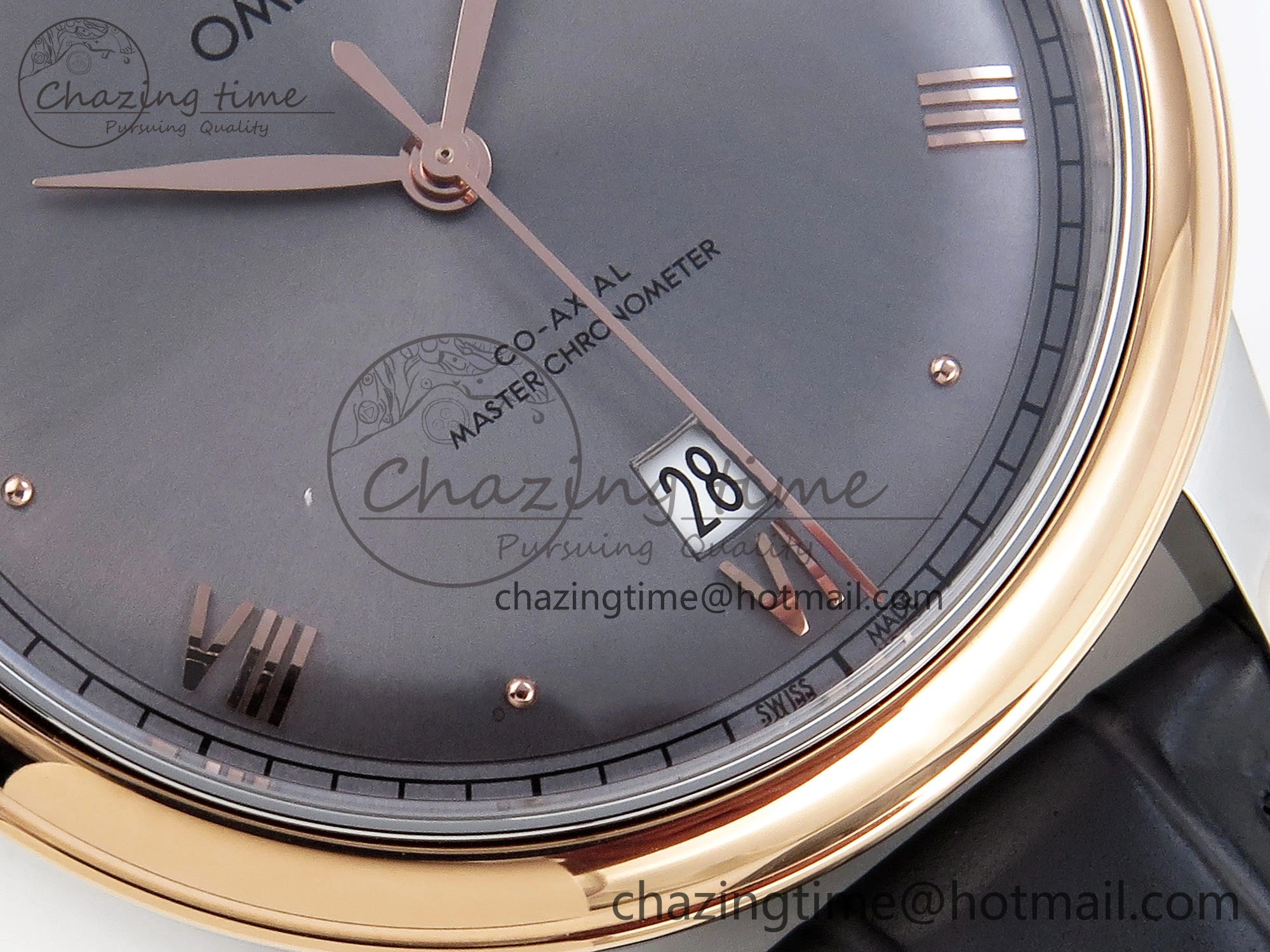 De Ville Date RG MKF 1:1 Best Edition Gray Dial Roman Marker on Gray Leather Strap A8800