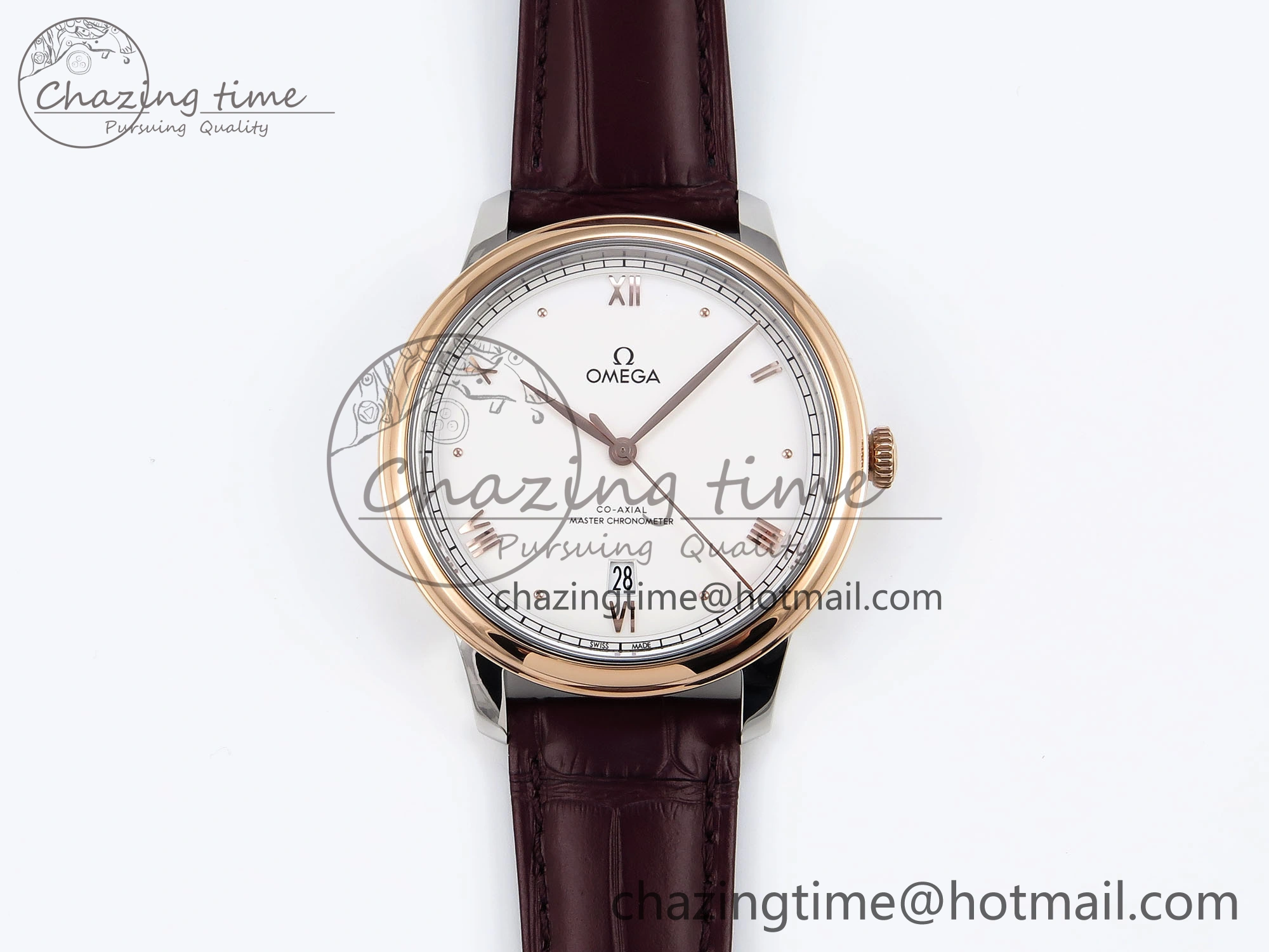 De Ville Date RG MKF 1:1 Best Edition White Dial Roman Marker on Brown Leather Strap A8800