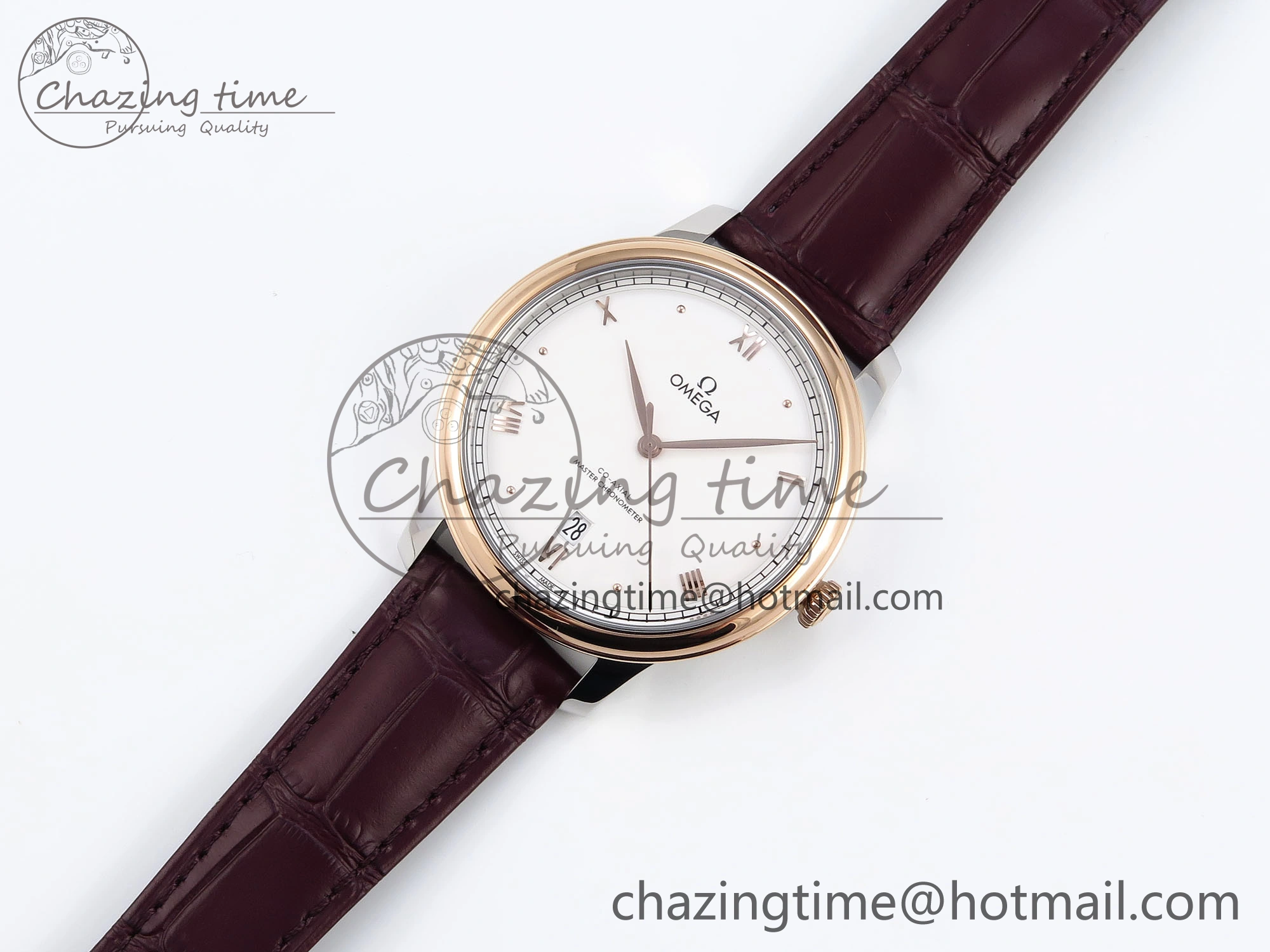 De Ville Date RG MKF 1:1 Best Edition White Dial Roman Marker on Brown Leather Strap A8800