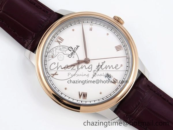 De Ville Date RG MKF 1:1 Best Edition White Dial Roman Marker on Brown Leather Strap A8800