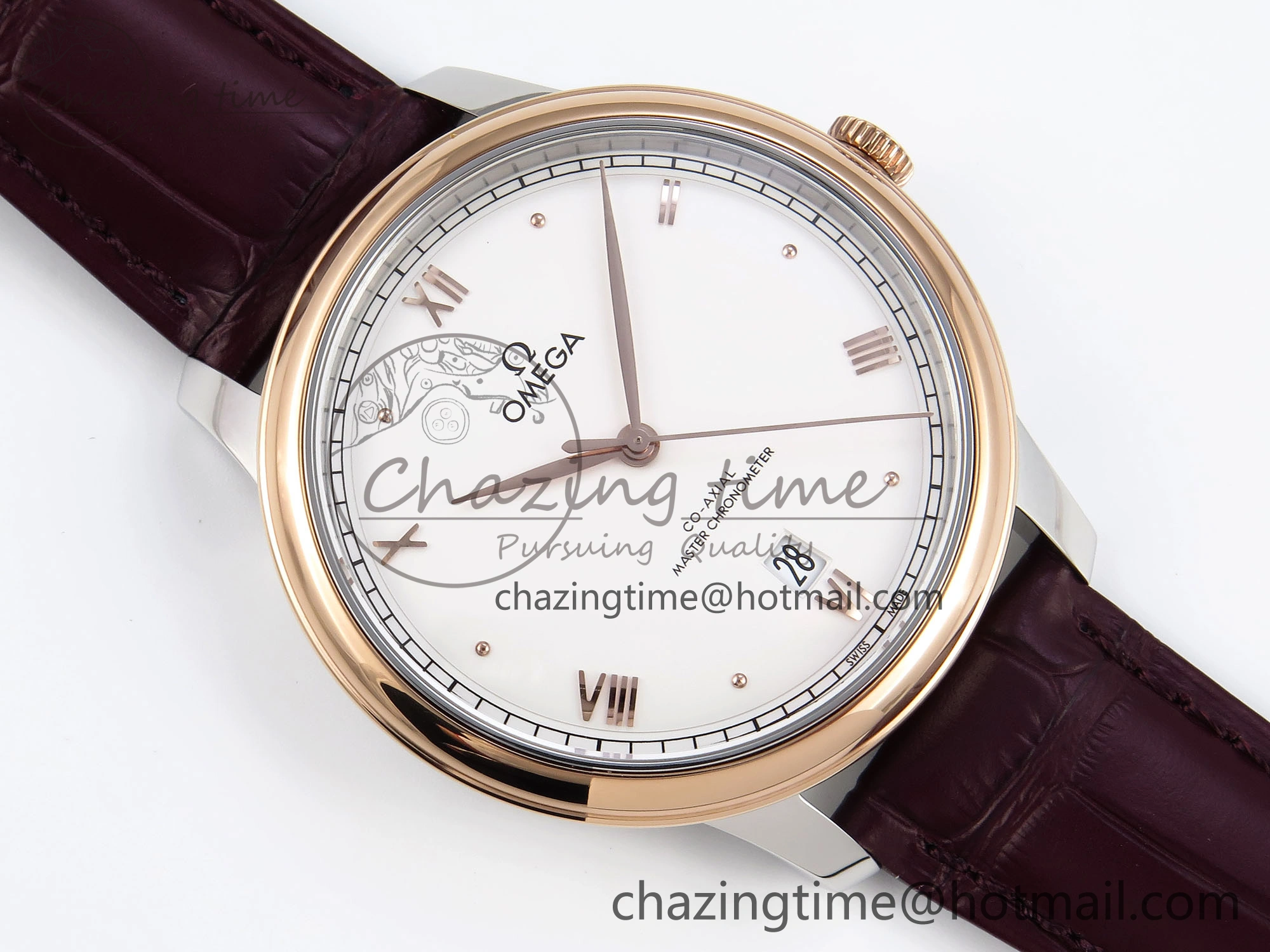 De Ville Date RG MKF 1:1 Best Edition White Dial Roman Marker on Brown Leather Strap A8800