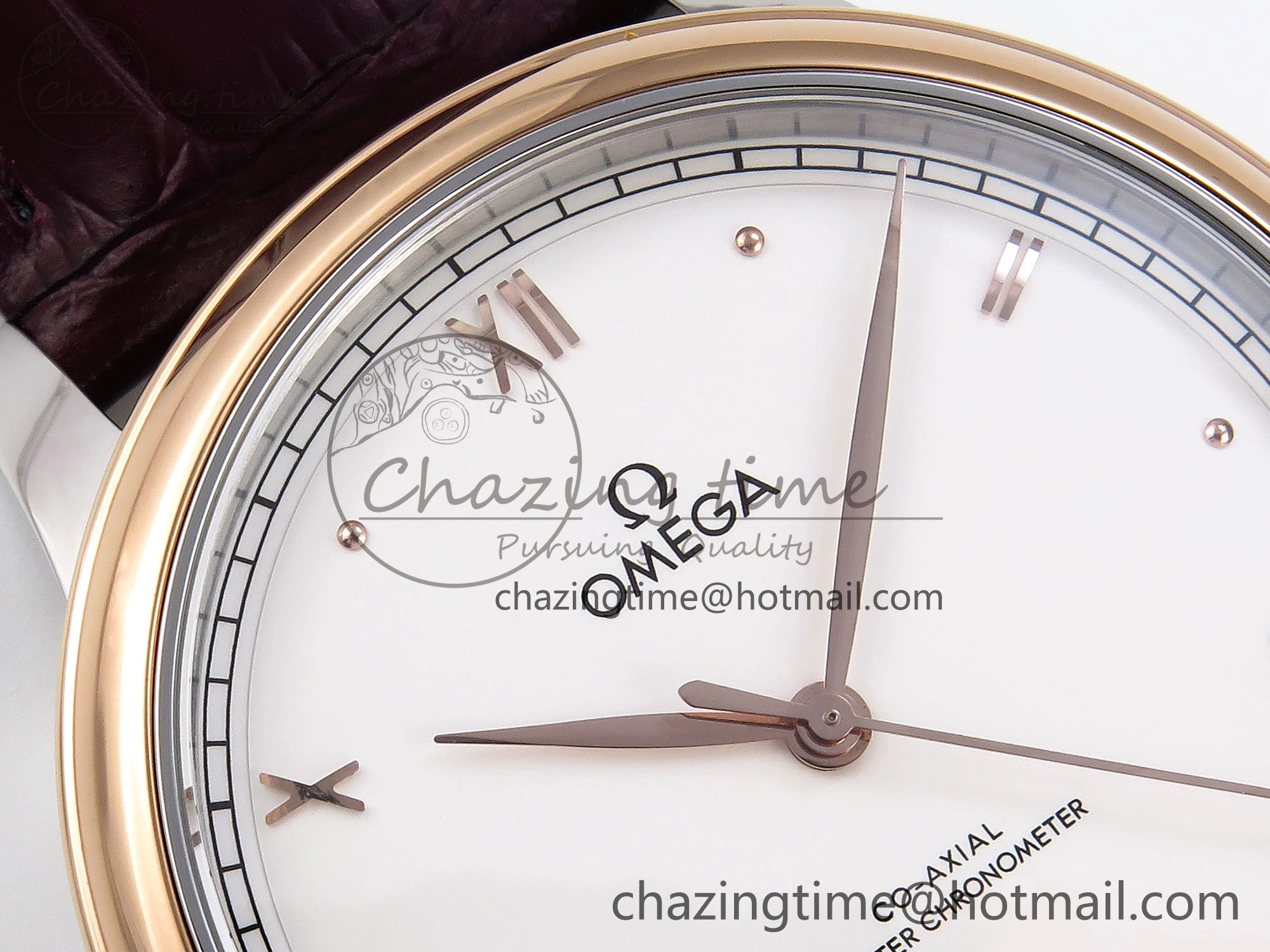 De Ville Date RG MKF 1:1 Best Edition White Dial Roman Marker on Brown Leather Strap A8800