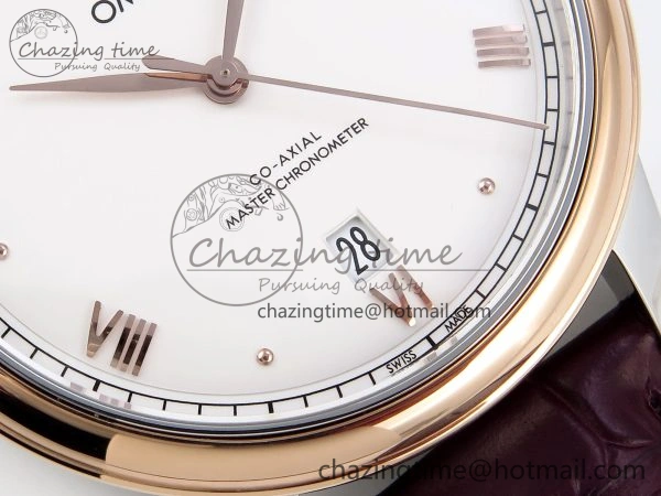 De Ville Date RG MKF 1:1 Best Edition White Dial Roman Marker on Brown Leather Strap A8800