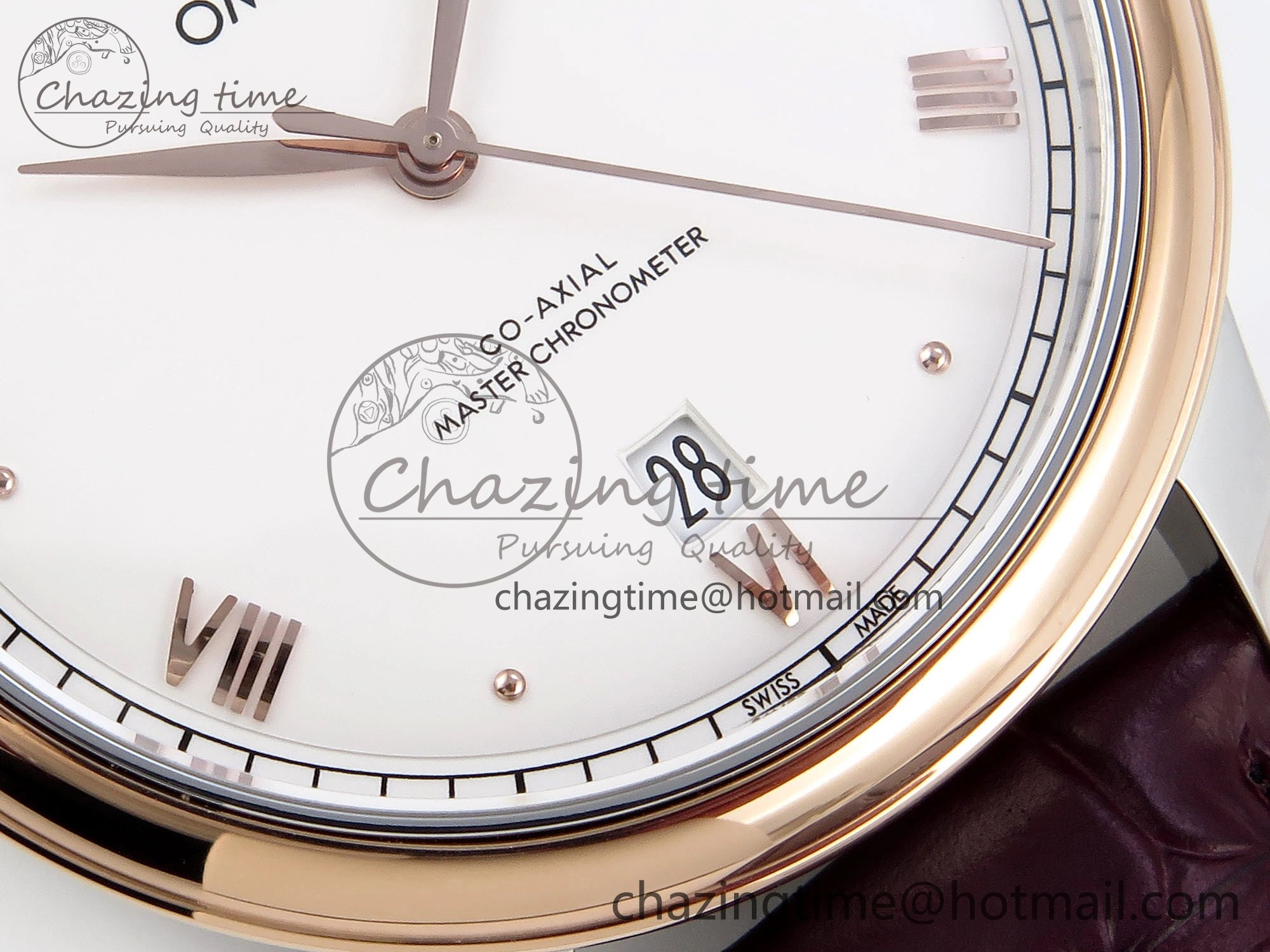 De Ville Date RG MKF 1:1 Best Edition White Dial Roman Marker on Brown Leather Strap A8800