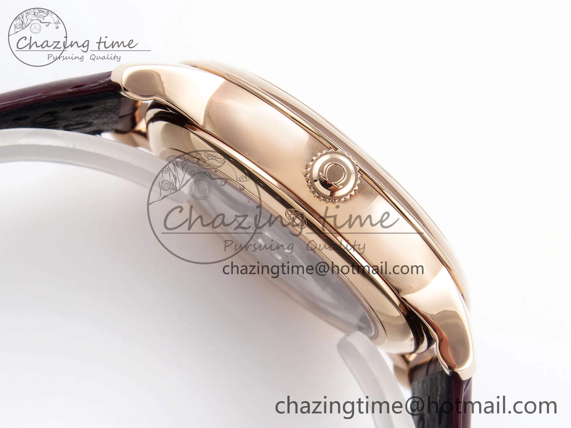 De Ville Date RG MKF 1:1 Best Edition White Textured Dial Roman Marker on Brown Leather Strap A8800