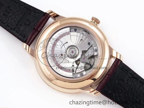 De Ville Date RG MKF 1:1 Best Edition White Textured Dial Roman Marker on Brown Leather Strap A8800