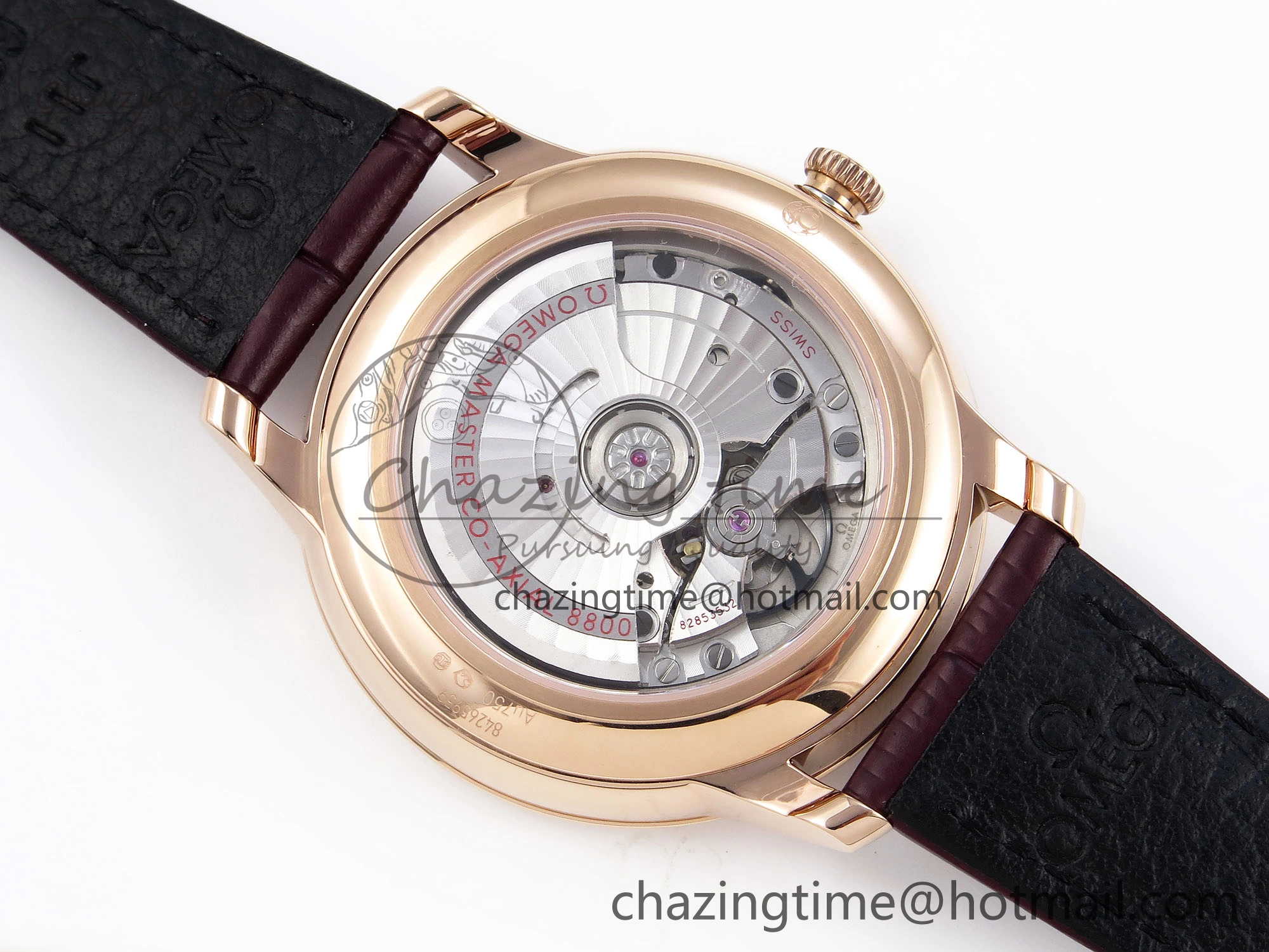 De Ville Date RG MKF 1:1 Best Edition White Textured Dial Roman Marker on Brown Leather Strap A8800