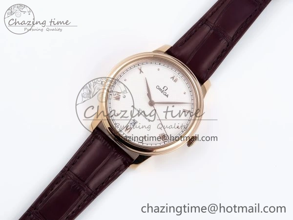 De Ville Date RG MKF 1:1 Best Edition White Textured Dial Roman Marker on Brown Leather Strap A8800