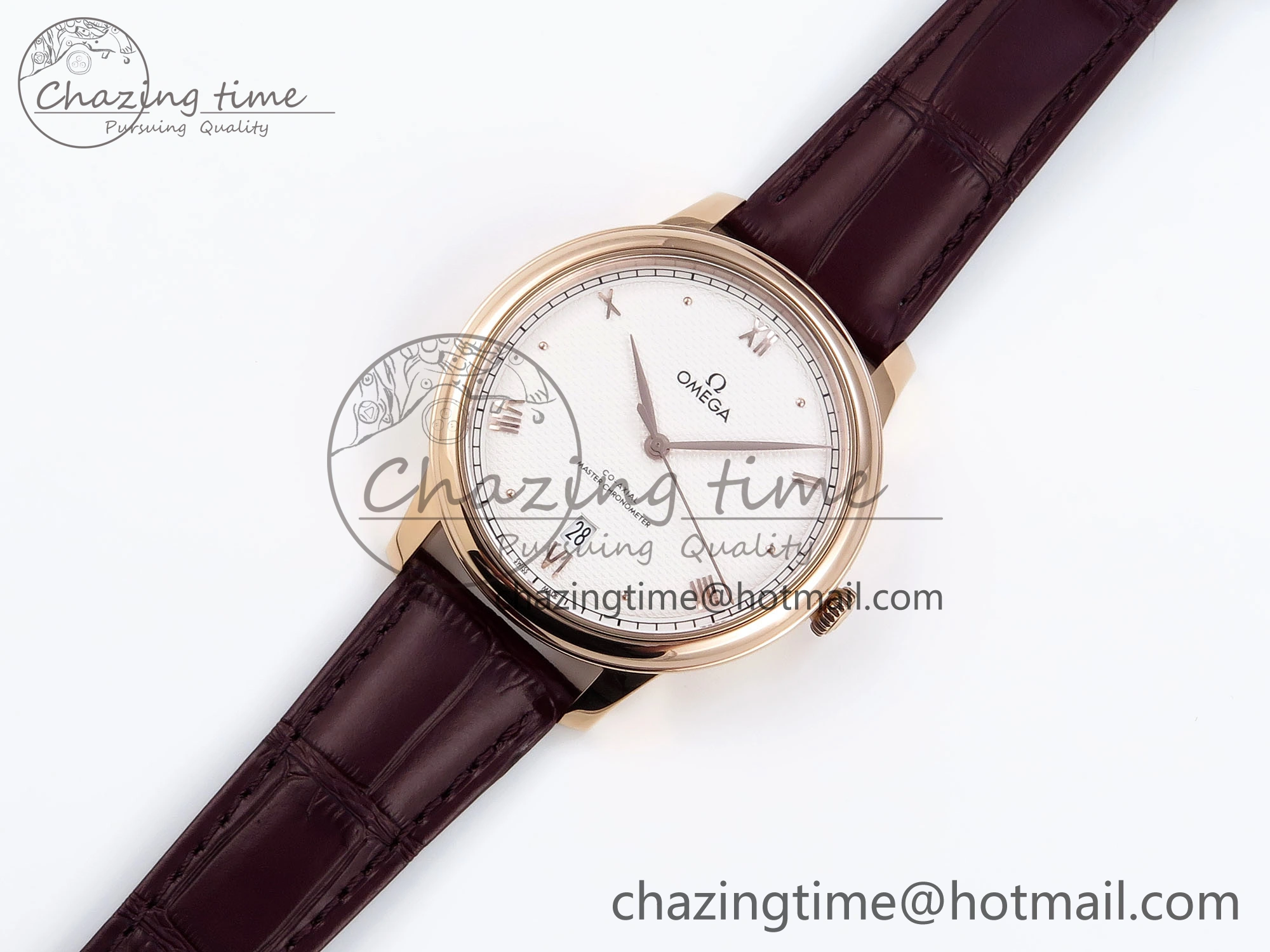 De Ville Date RG MKF 1:1 Best Edition White Textured Dial Roman Marker on Brown Leather Strap A8800