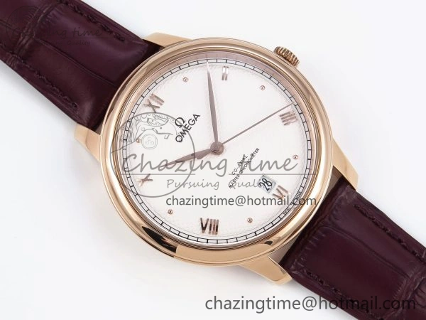 De Ville Date RG MKF 1:1 Best Edition White Textured Dial Roman Marker on Brown Leather Strap A8800