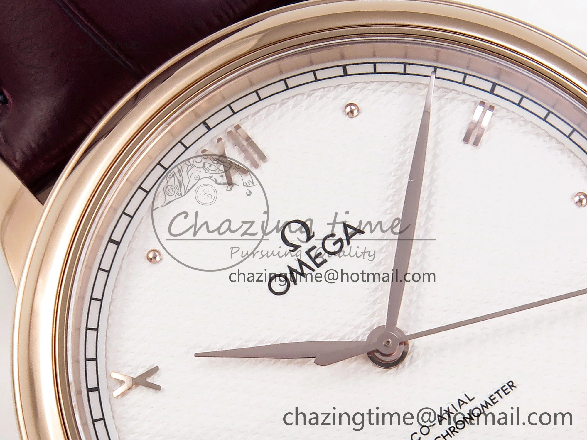 De Ville Date RG MKF 1:1 Best Edition White Textured Dial Roman Marker on Brown Leather Strap A8800