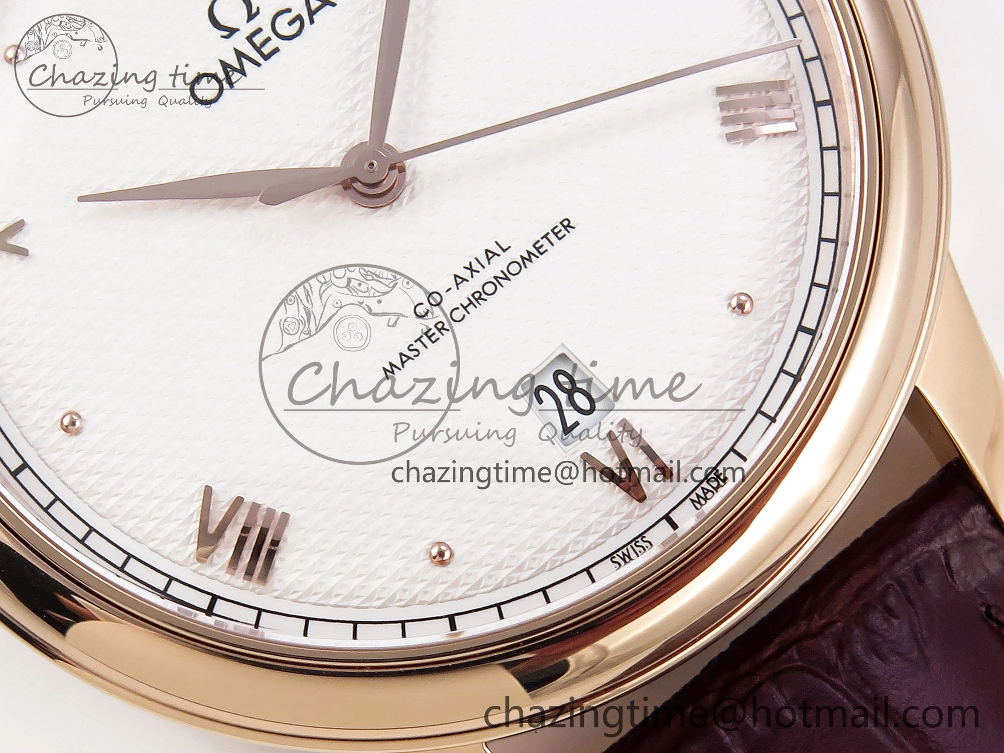 De Ville Date RG MKF 1:1 Best Edition White Textured Dial Roman Marker on Brown Leather Strap A8800