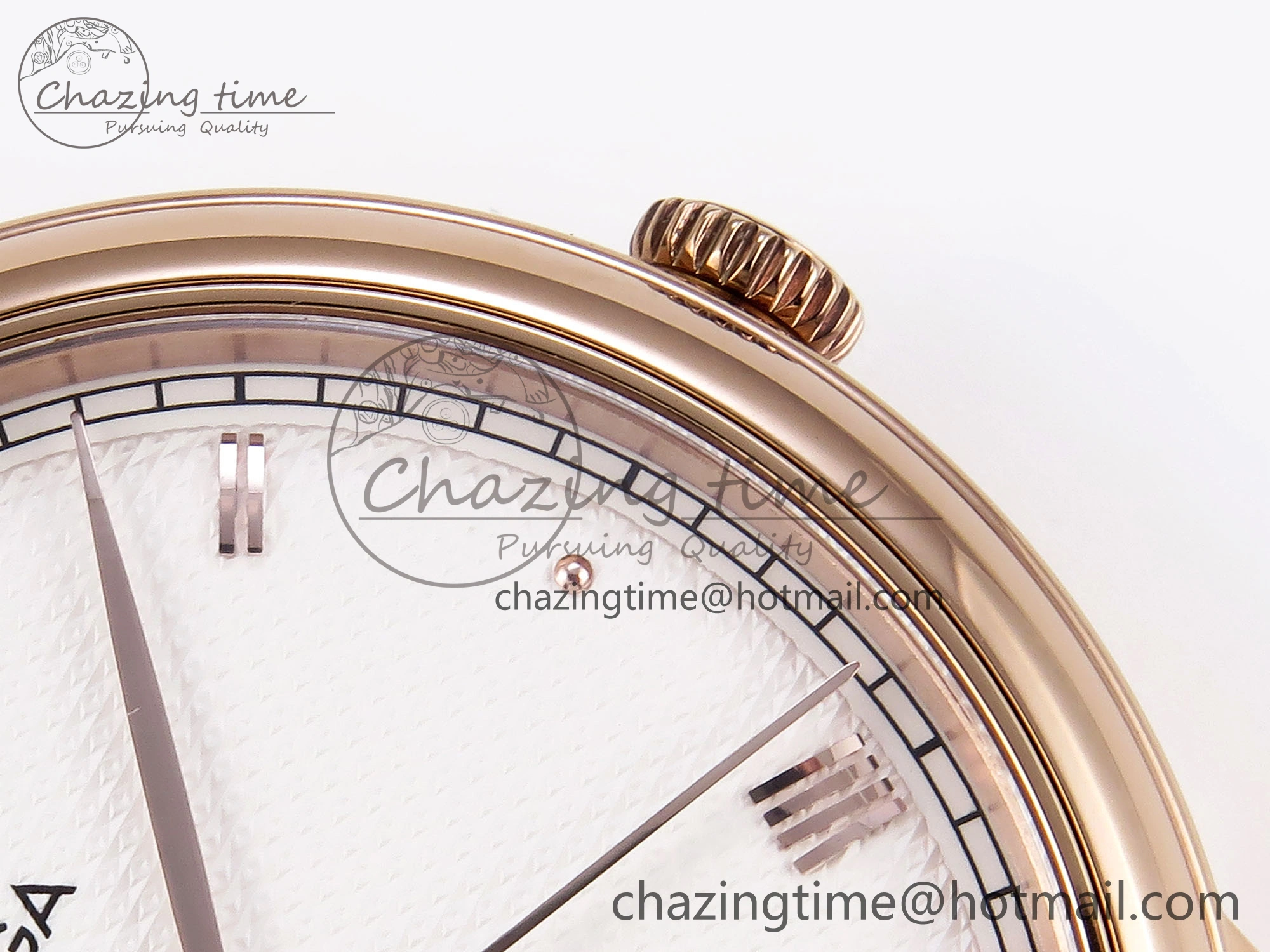 De Ville Date RG MKF 1:1 Best Edition White Textured Dial Roman Marker on Brown Leather Strap A8800