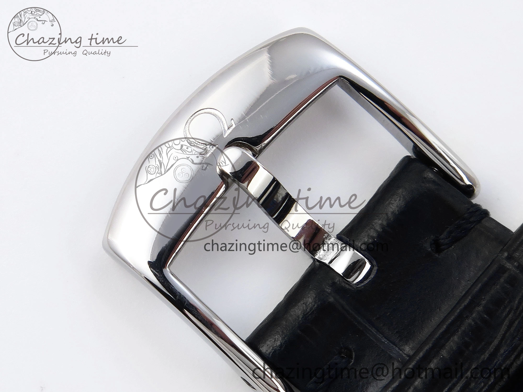De Ville Date SS MKF 1:1 Best Edition Black Dial Roman Marker on Black Leather Strap A8800