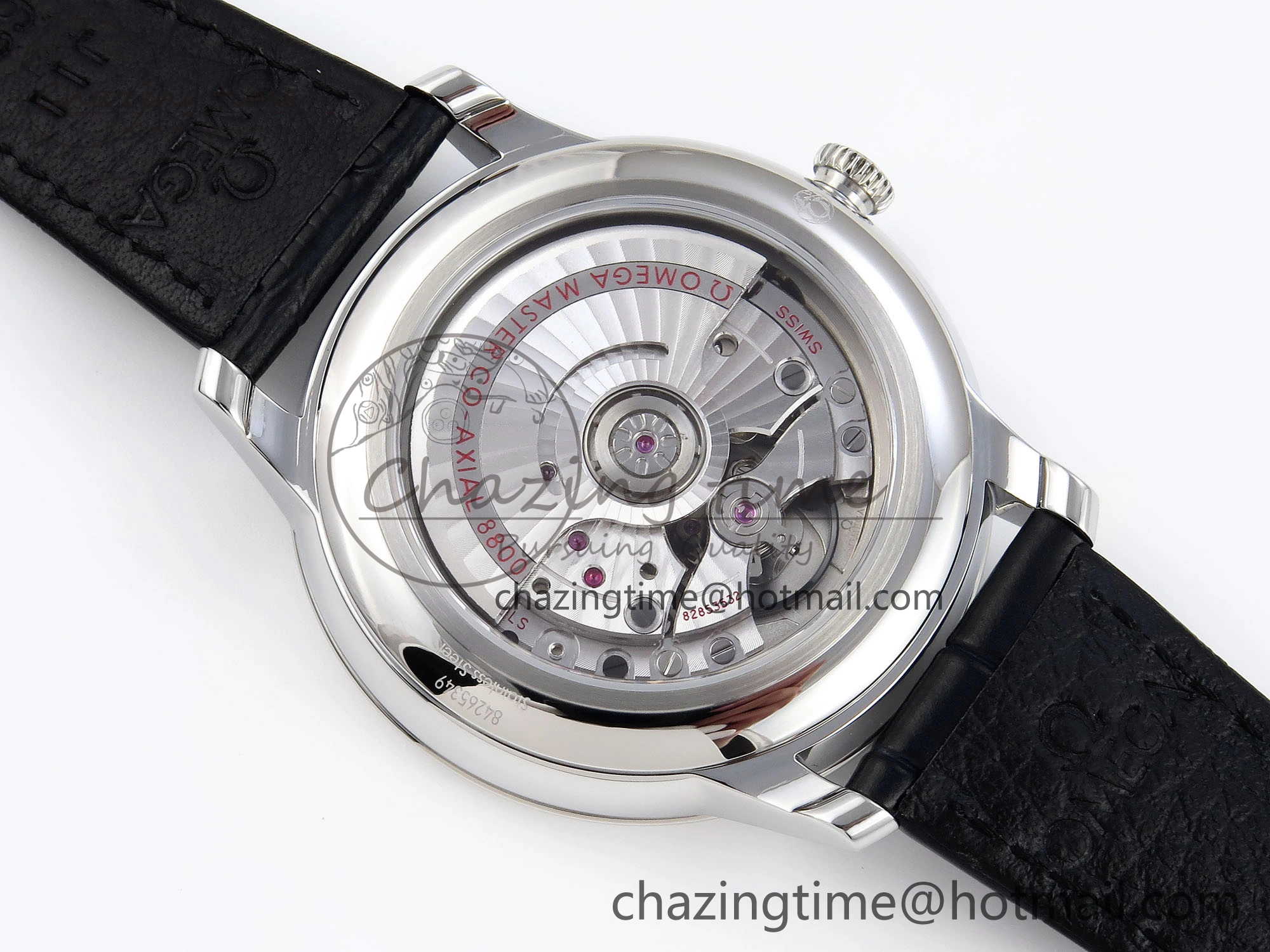 De Ville Date SS MKF 1:1 Best Edition Black Dial Roman Marker on Black Leather Strap A8800