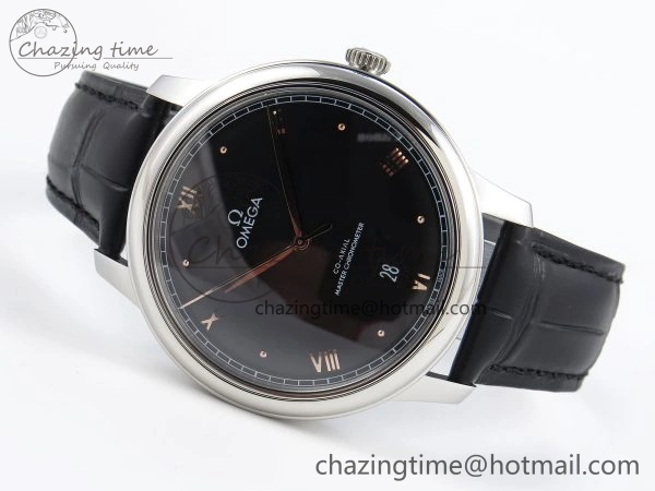 De Ville Date SS MKF 1:1 Best Edition Black Dial Roman Marker on Black Leather Strap A8800